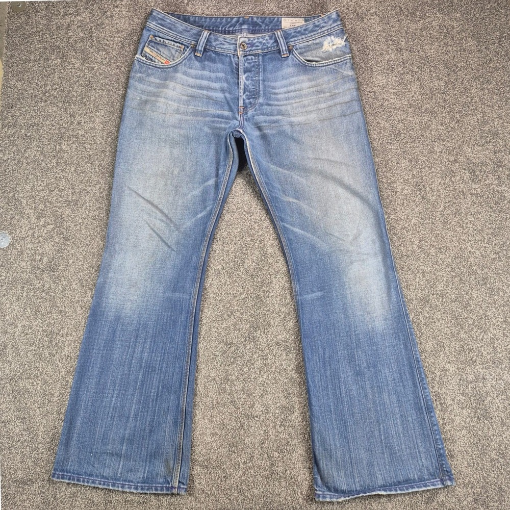 Diesel Zaf Jeans Mens 34x32 Blue Denim Bootcut Whiskering Y2K Made in Italy